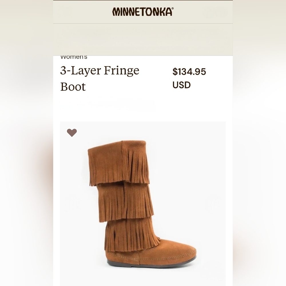 Minnetonka Brown 3 Tier Fringe Suede Boots, Women's 6 Hippie Boho Festival